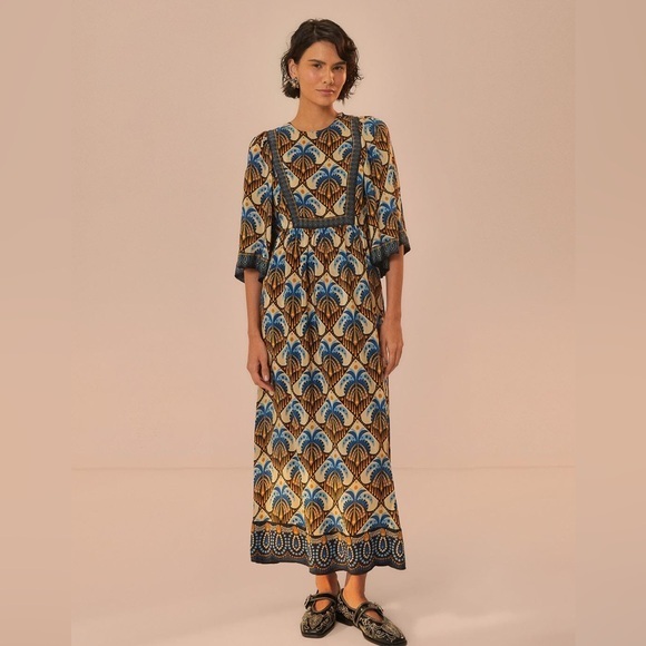 FARM RIO L Beige Cocopalm Maxi Dress NWOT
